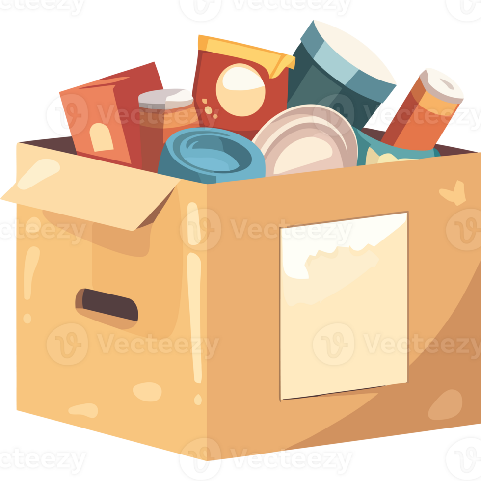 An open cardboard box with food items inside png