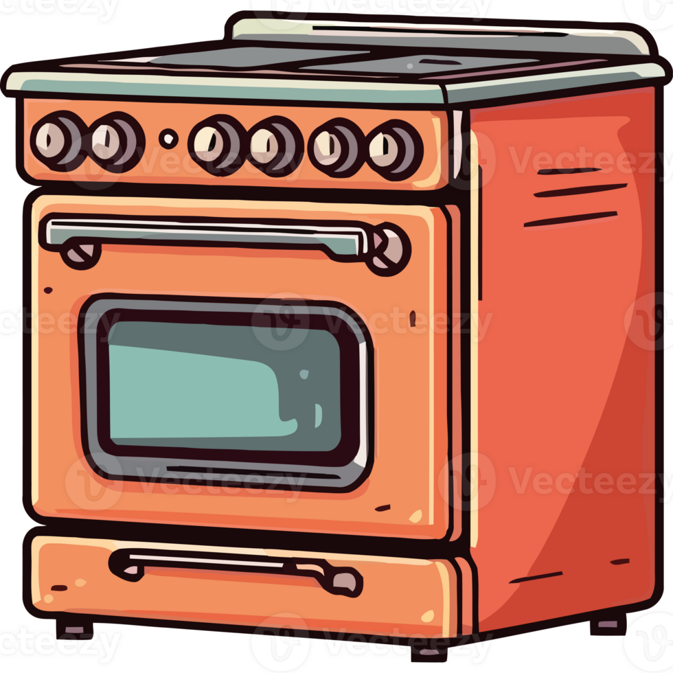 An orange stove with a stove top png