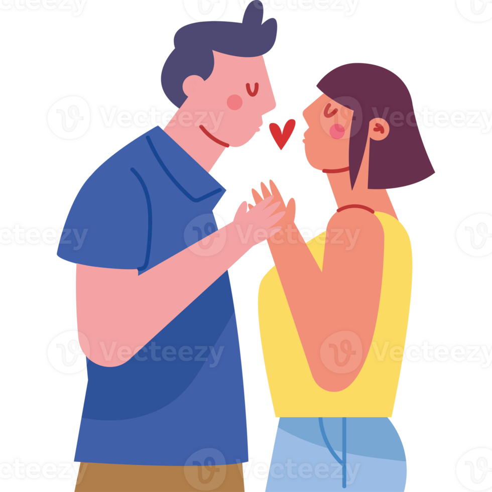 Couple kissing in flat style png
