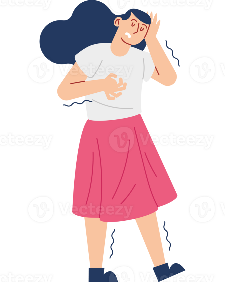 A woman with long hair and glasses is holding her head png