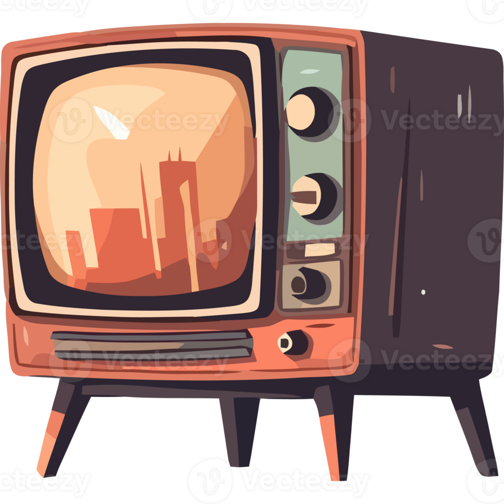 An old television with a city in the background png