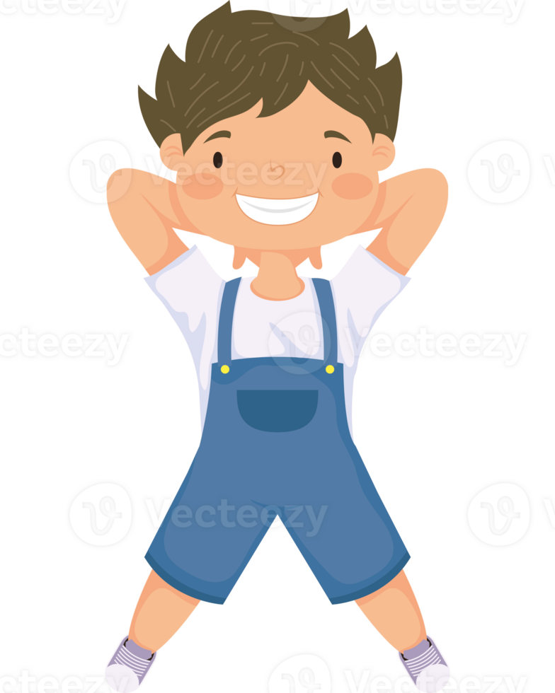 A boy in overalls is standing with his arms crossed png