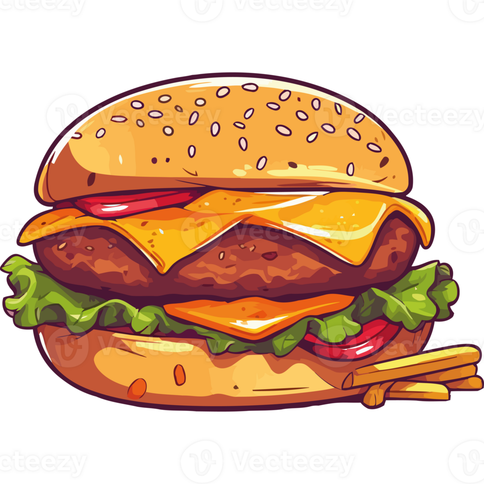 A hamburger with cheese and lettuce on it png
