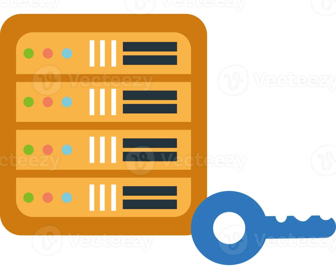 A key is sitting next to a server png