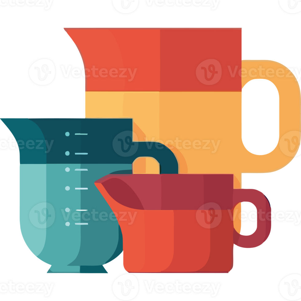 A set of measuring cups and a pitcher png