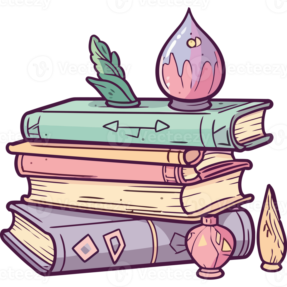 A stack of books with a glass and a candle png