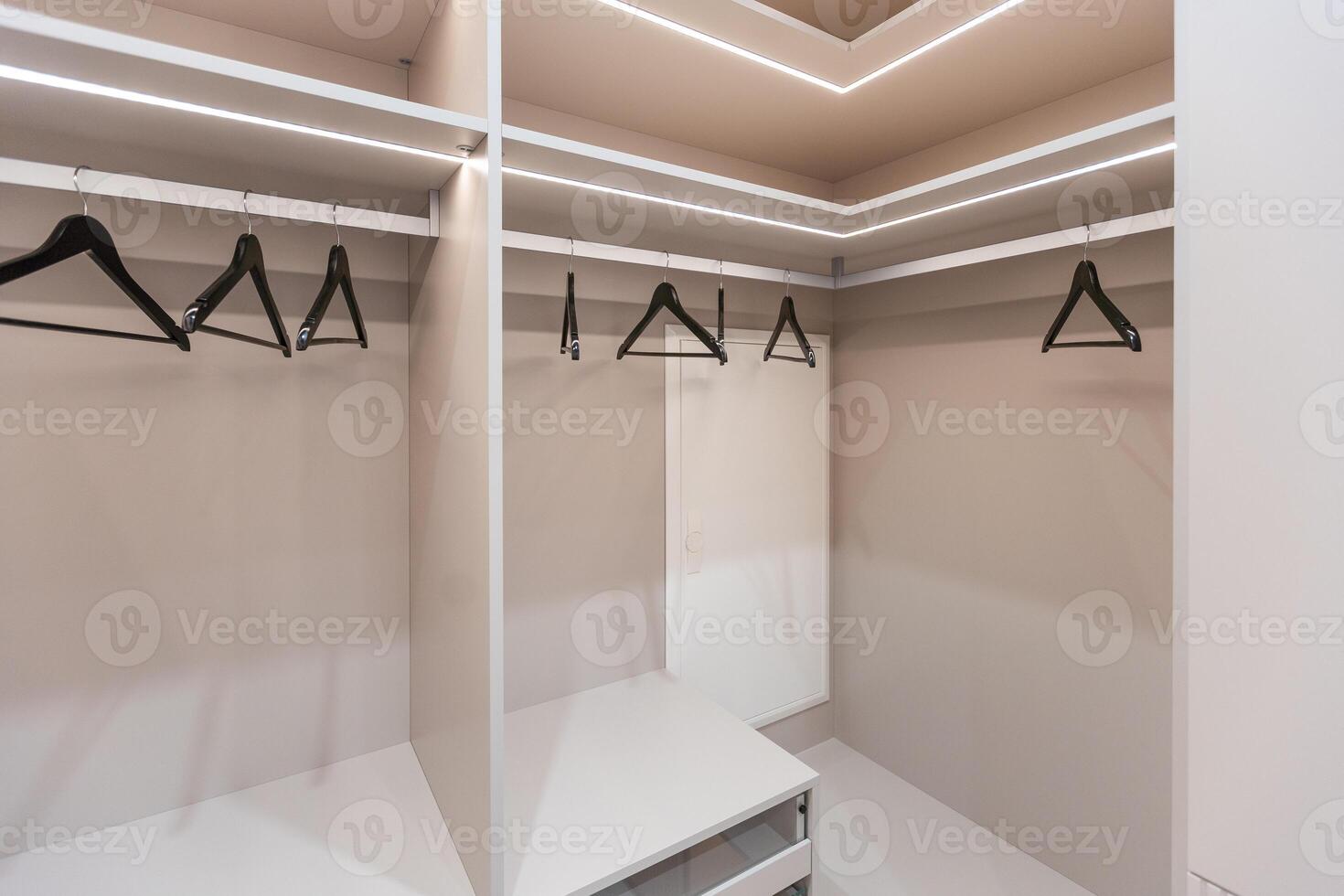 Empty Walk in Wardrobe Closet With Lights photo