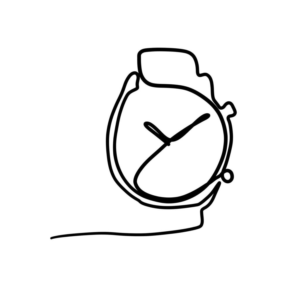 Circle Smart Watch Outline Icon, Illustration on Isolated White Background Suitable for Fashion, Person hand indicates a wrist watch. One line art. vector