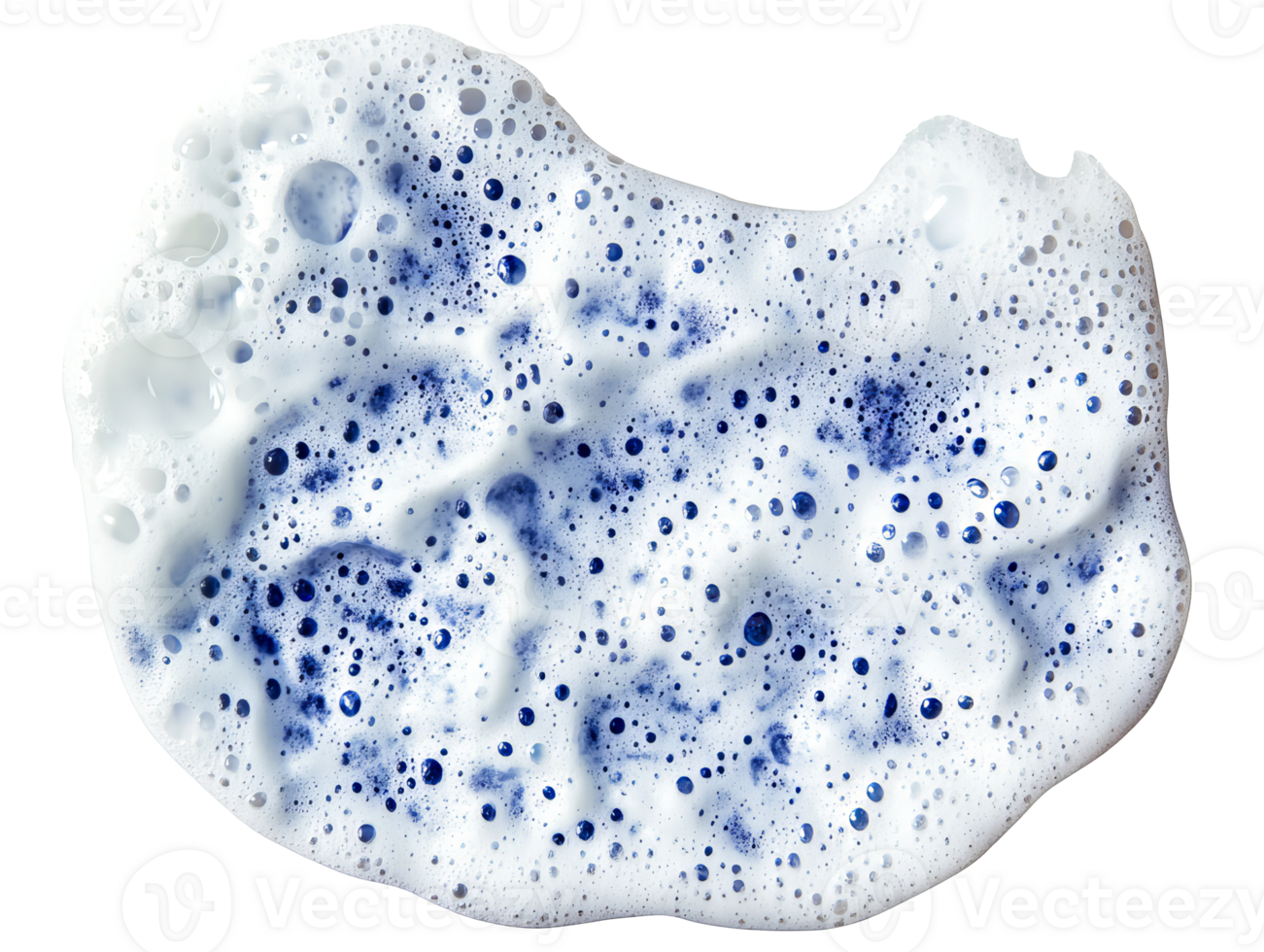 Detailed foamy texture with blue droplets on a white surface, transparent png