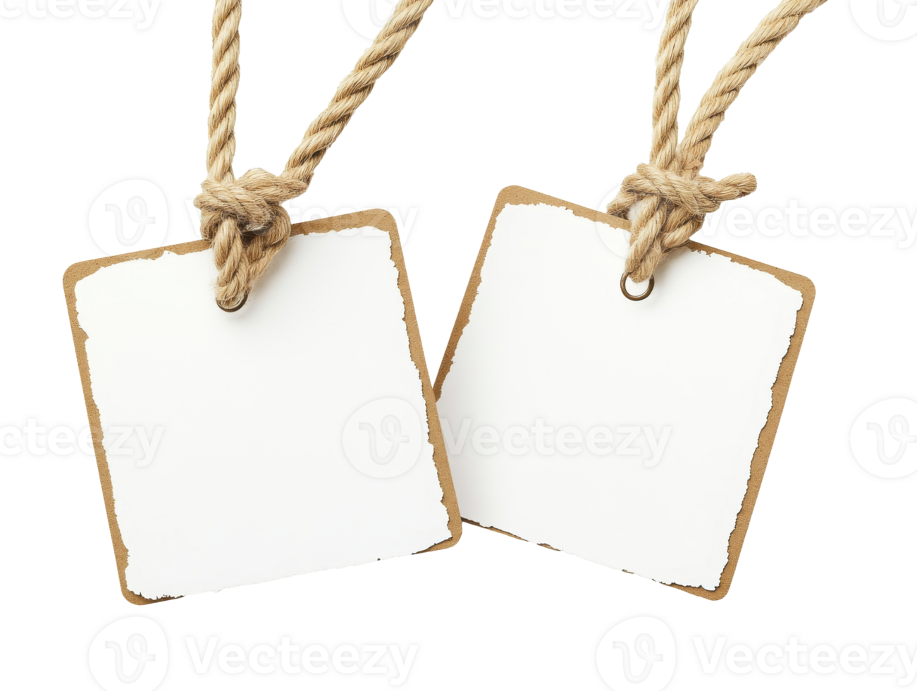 Blank gift tags with twine for crafting and holiday decorations, transparent png