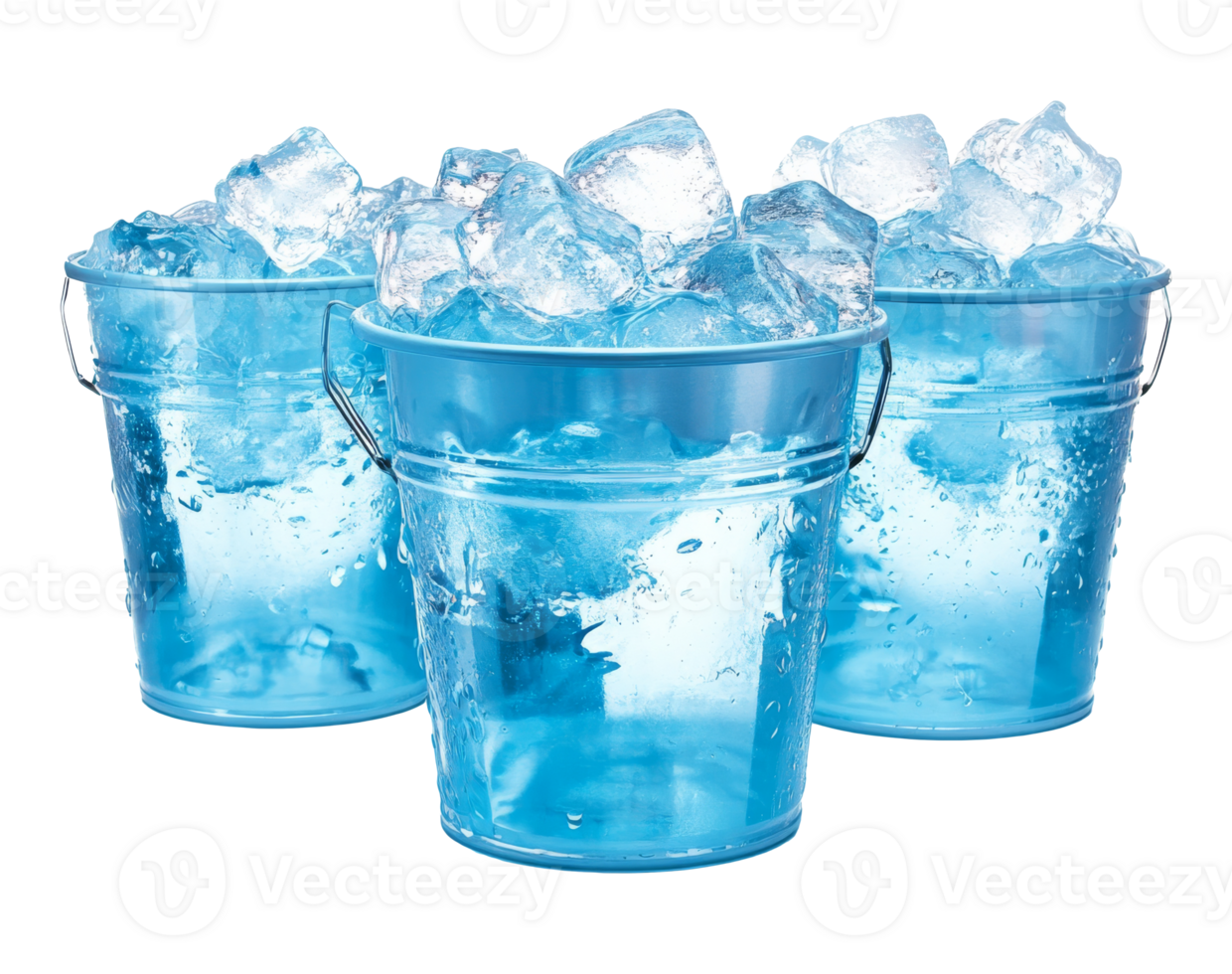 Buckets filled with ice cubes for a summer party setup, transparent png