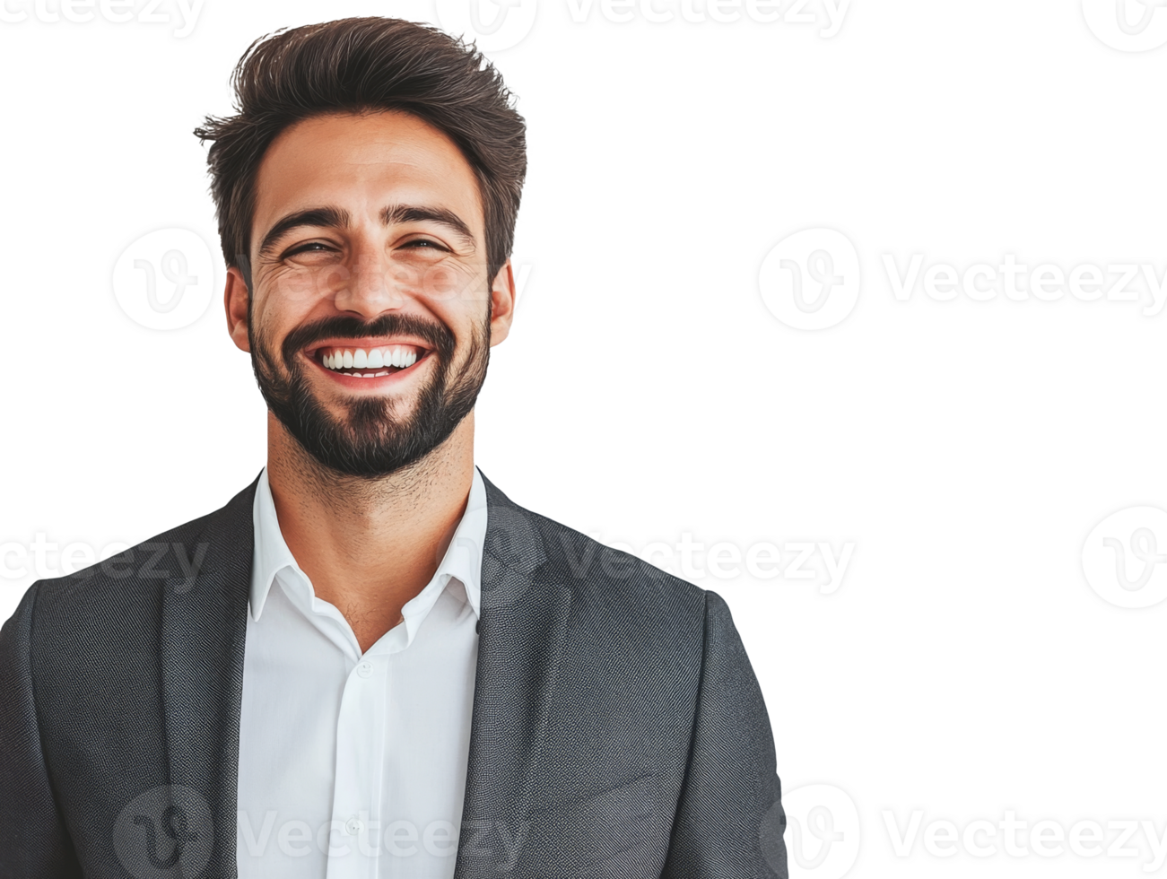 Smiling man in a suit showcasing confidence and professionalism, transparent png