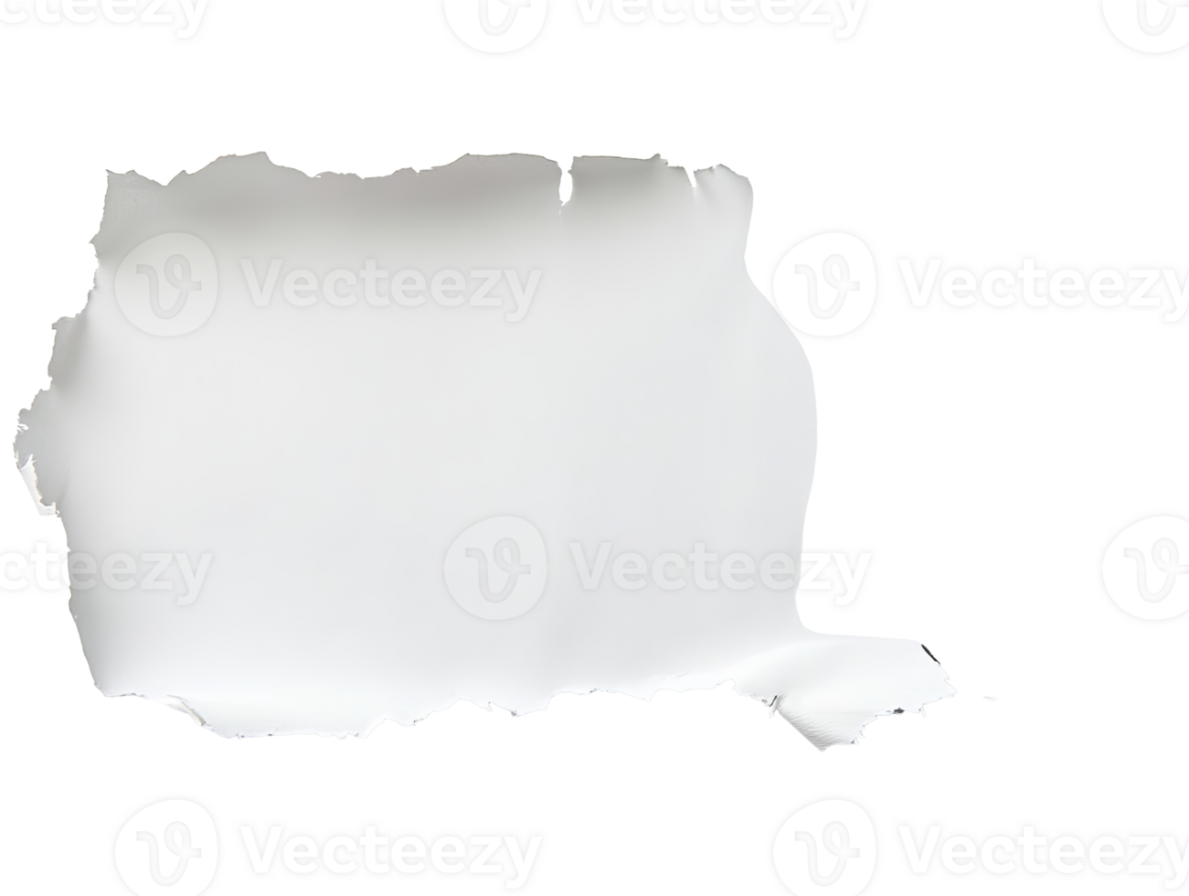 Torn blank paper sheet lying on a flat surface at midday, transparent png