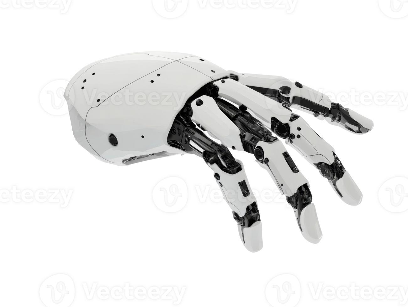 Robotic hand model showcasing advanced engineering and design features, transparent png