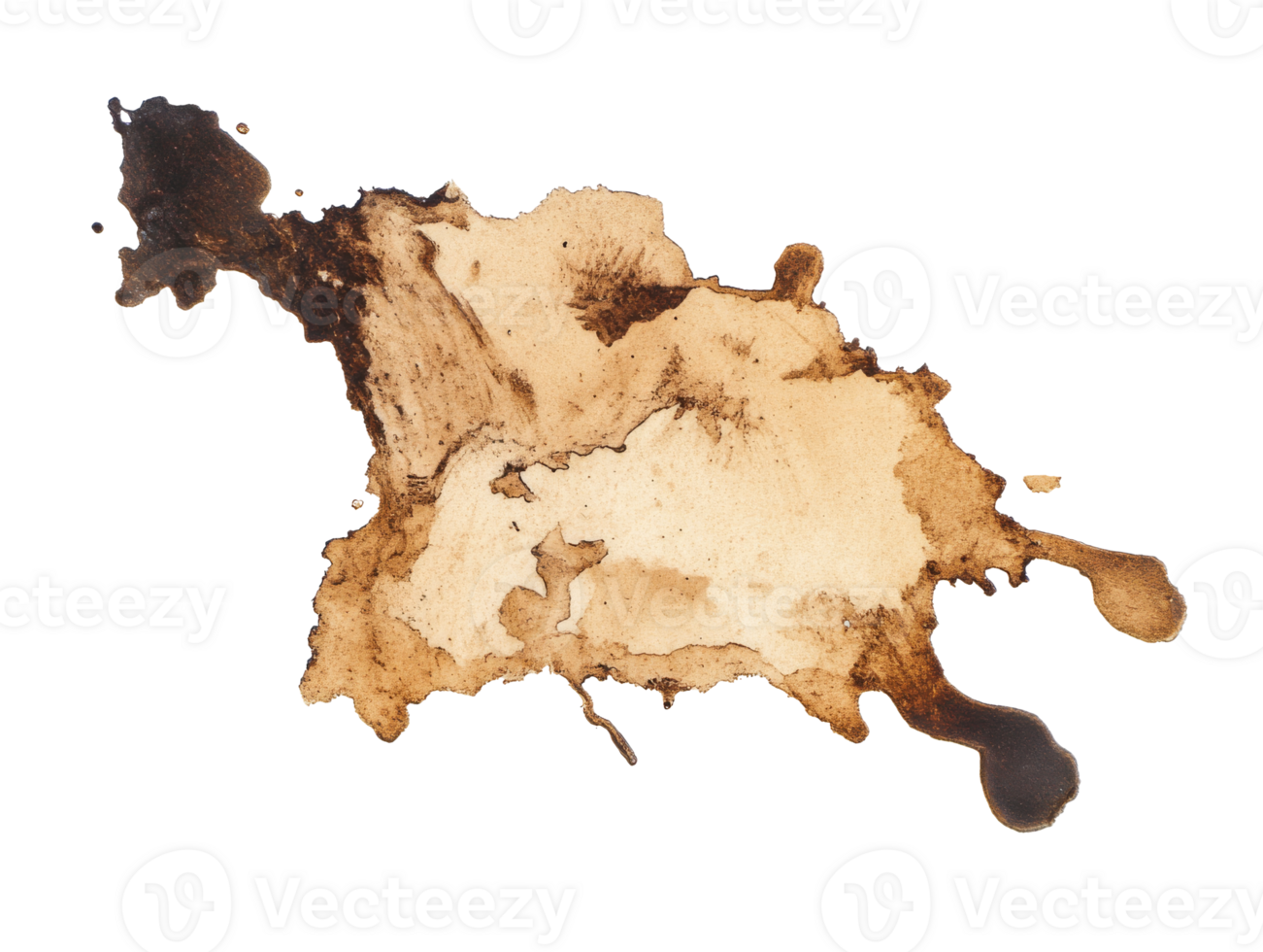 Abstract coffee stain art resembling a map on a white background, transparent png