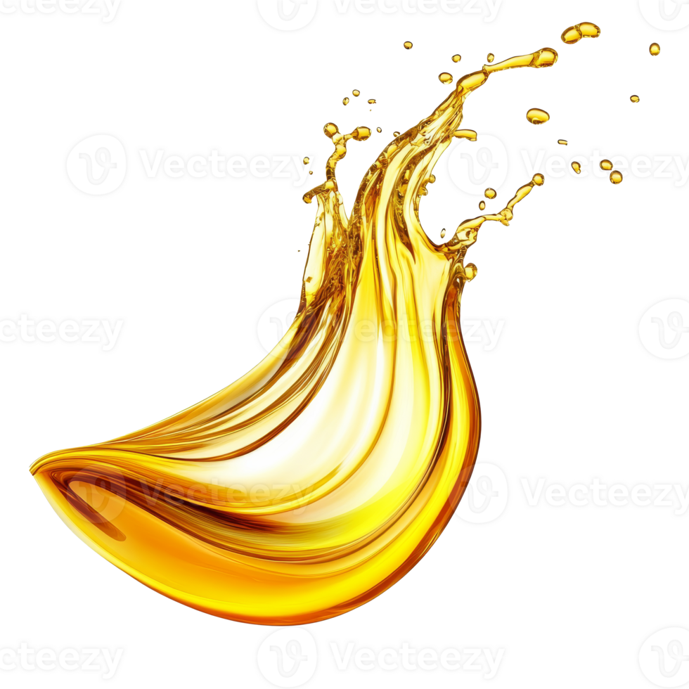 Creative splash of golden liquid resembling a banana shape, transparent png