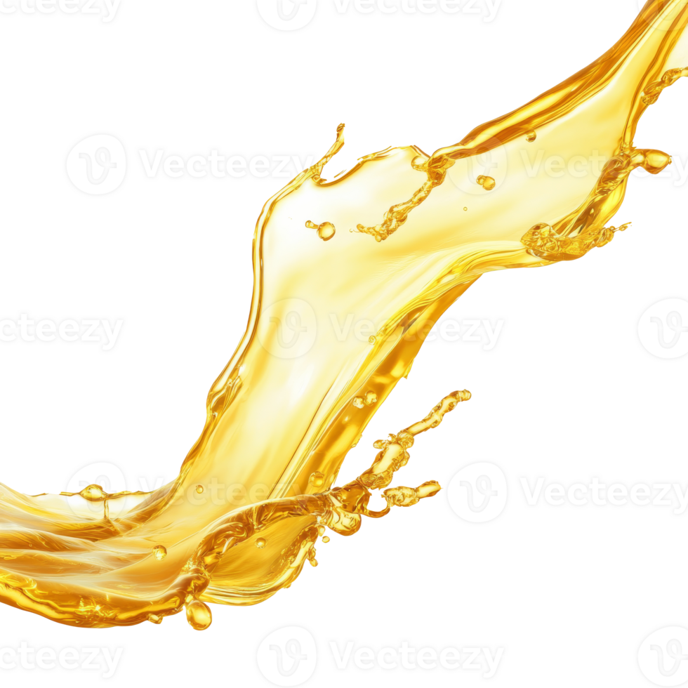 Golden liquid splash captured in motion against a white background, transparent png