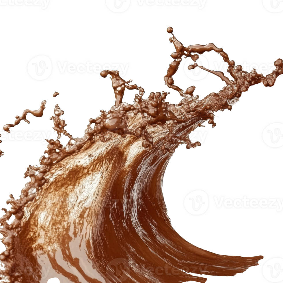 Dynamic splash of chocolate resembling a wave in high detail, transparent png