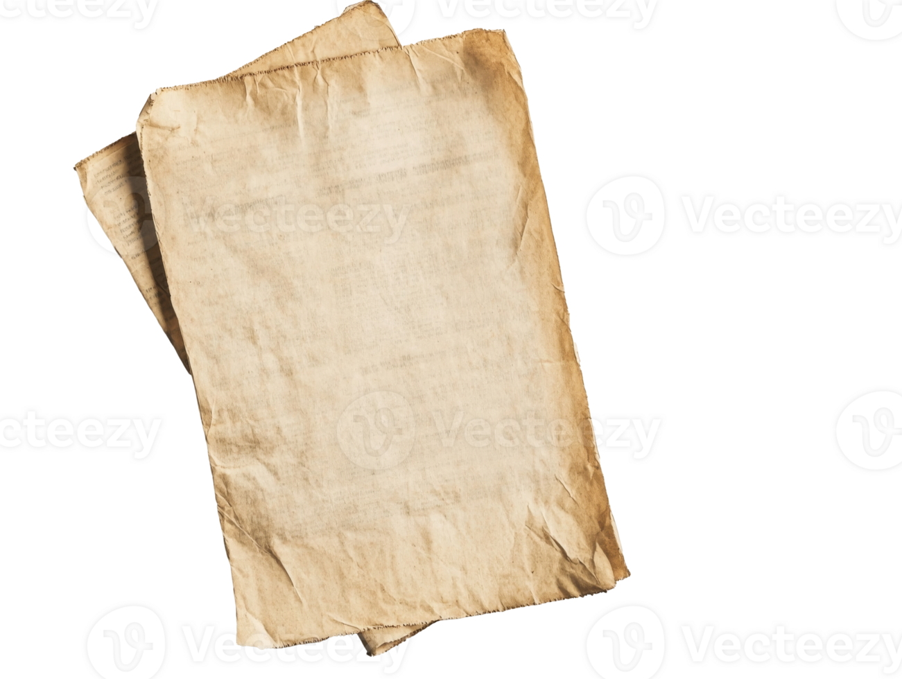 Aged parchment resting on a wooden table in soft natural light, transparent png