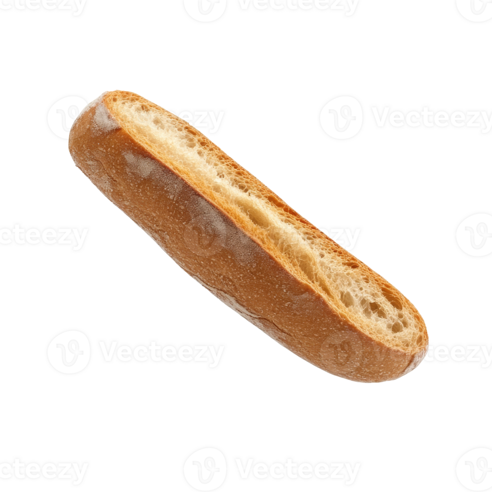 Freshly baked baguette on a plain background showing texture and crust, transparent png
