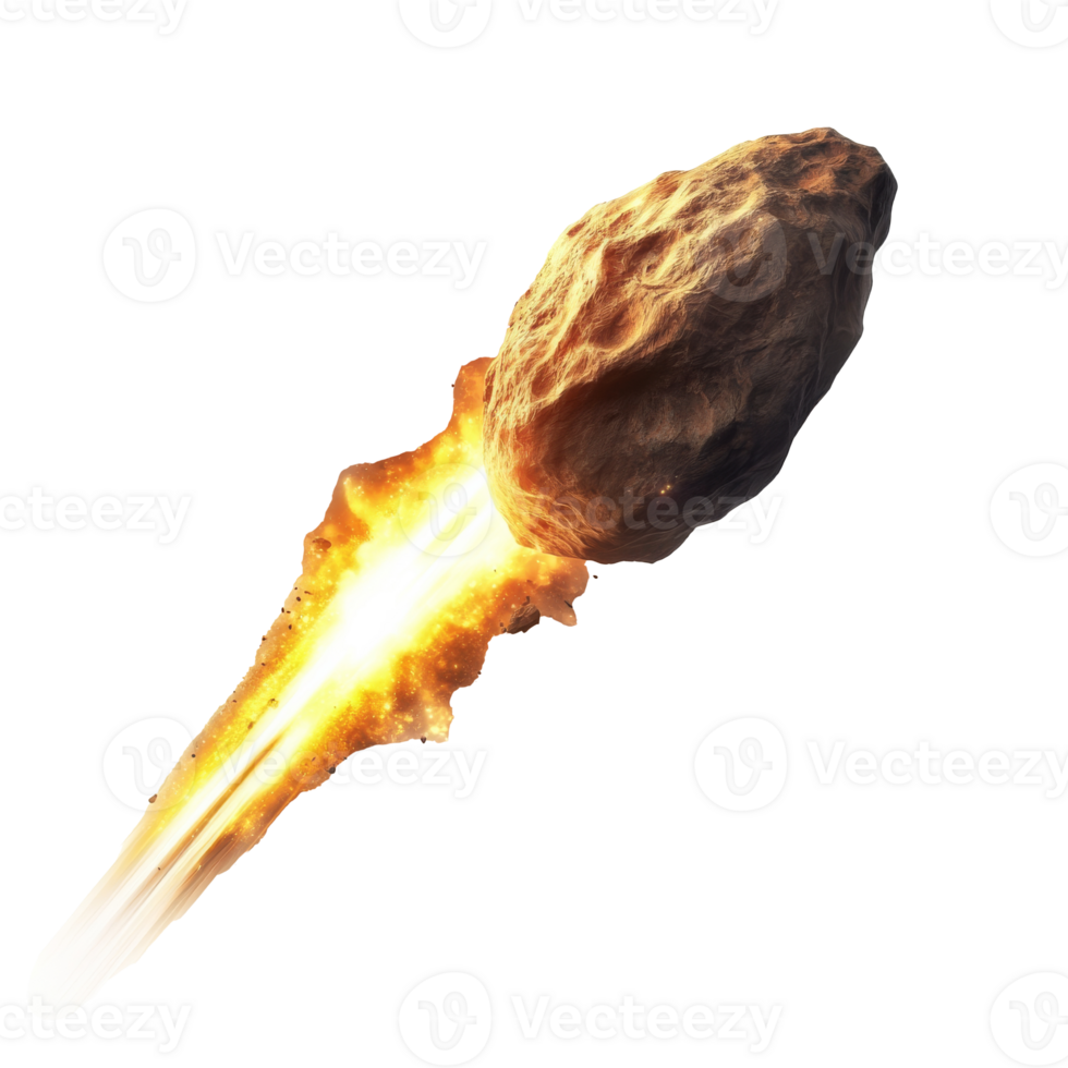 Meteor streaking through the atmosphere with fiery trail at dusk, transparent png