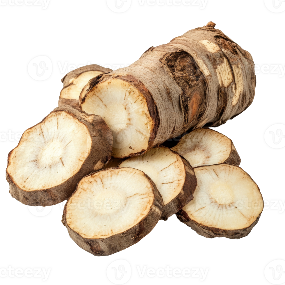 Freshly sliced root vegetable displayed on a white background, transparent png