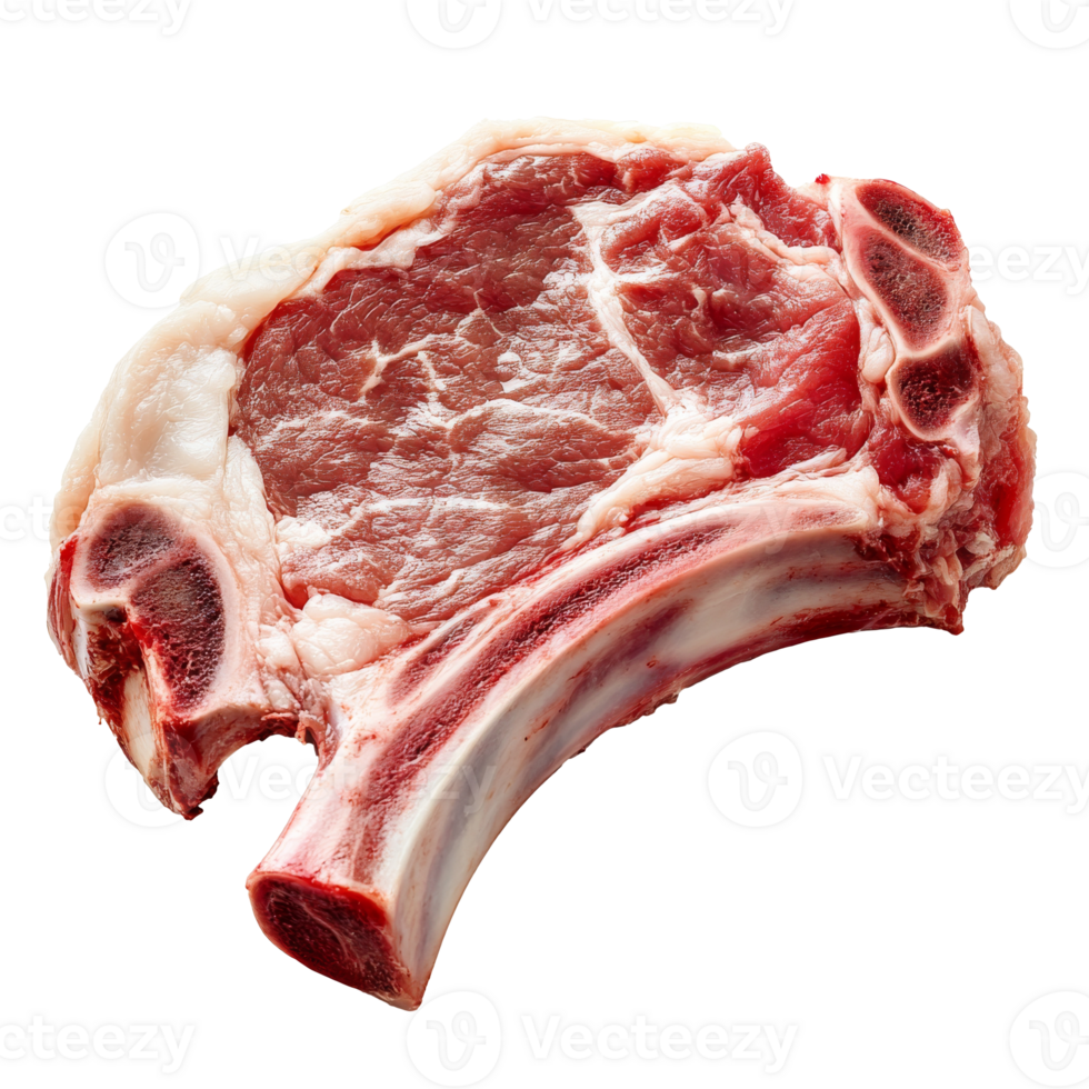 Freshly cut pork chop displayed on a white background, transparent png