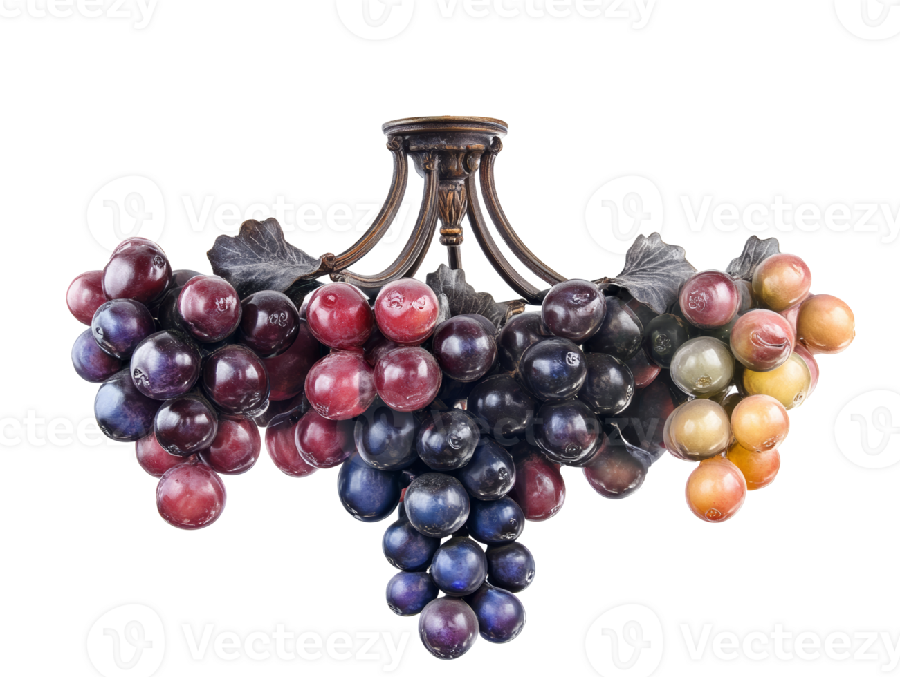 Colorful grape cluster chandelier in dining area, transparent png