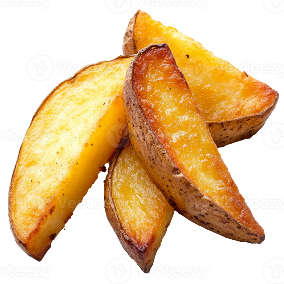 Crispy potato wedges served hot on a white background, transparent png