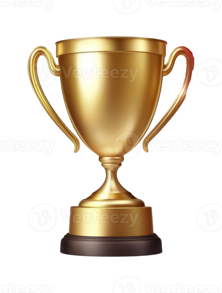 Golden trophy on display, representing victory and achievement, transparent png