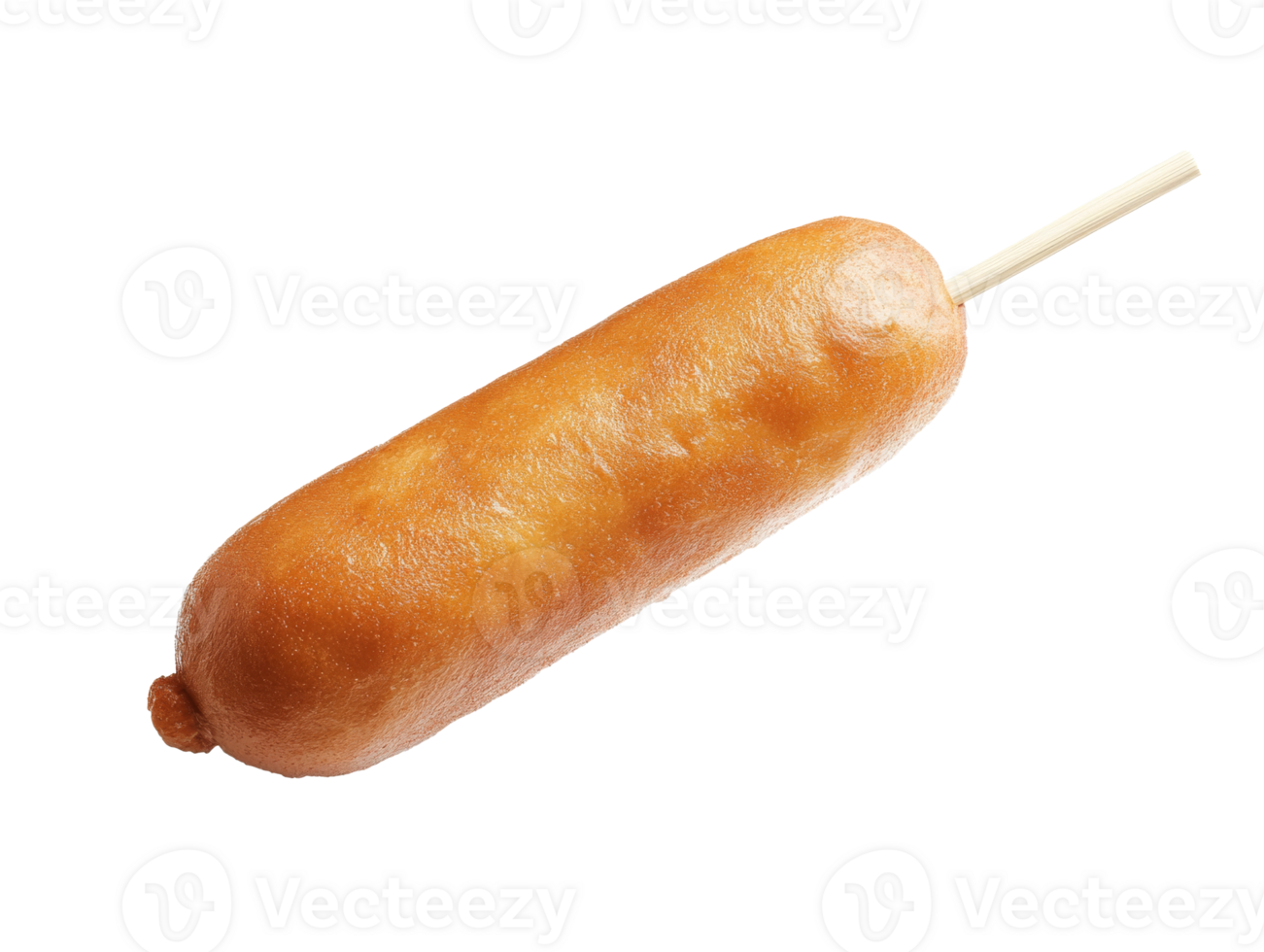 Delicious corn dog served on a stick at a fair or carnival, transparent png