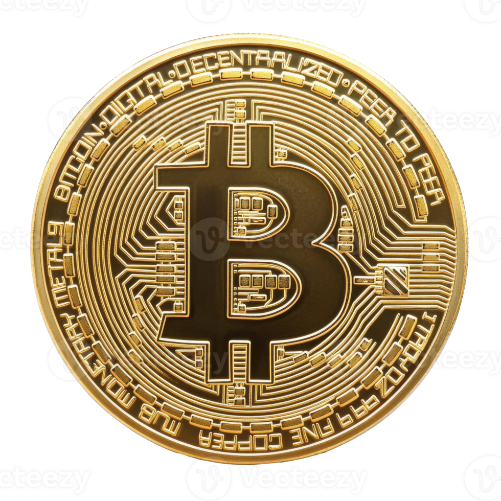Bitcoin coin highlighting digital decentralization, transparent png