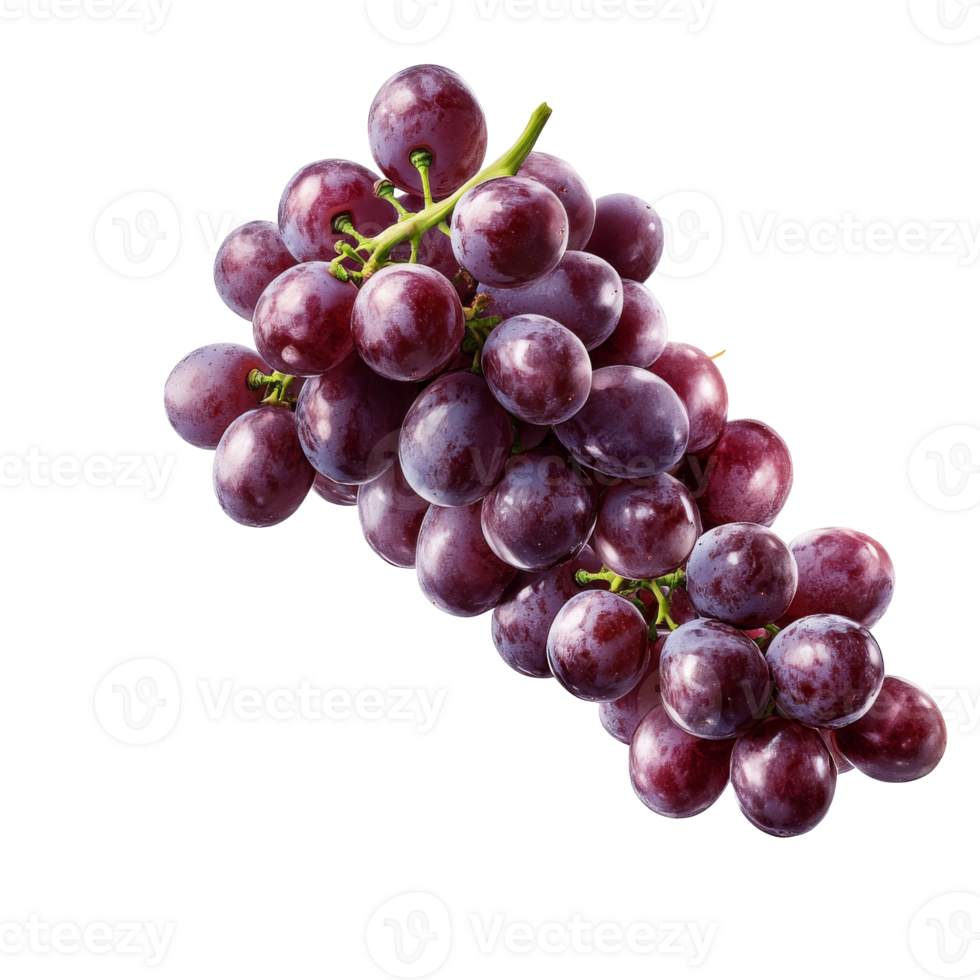 Fresh purple grapes cluster on a white background for healthy snacking, transparent png