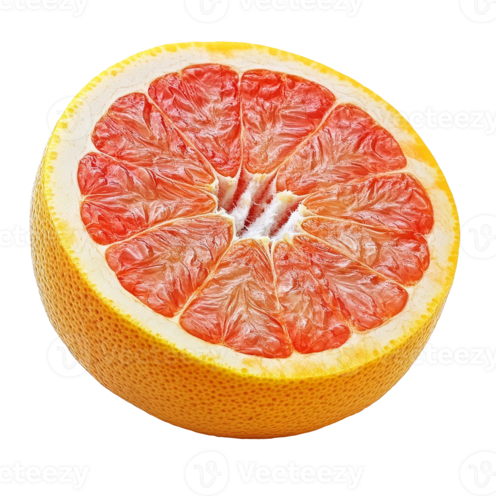 Freshly cut half of a juicy grapefruit on a white background, transparent png