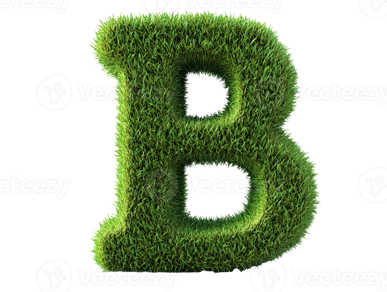 Green grass letter B shaped decoration in outdoor setting, transparent png