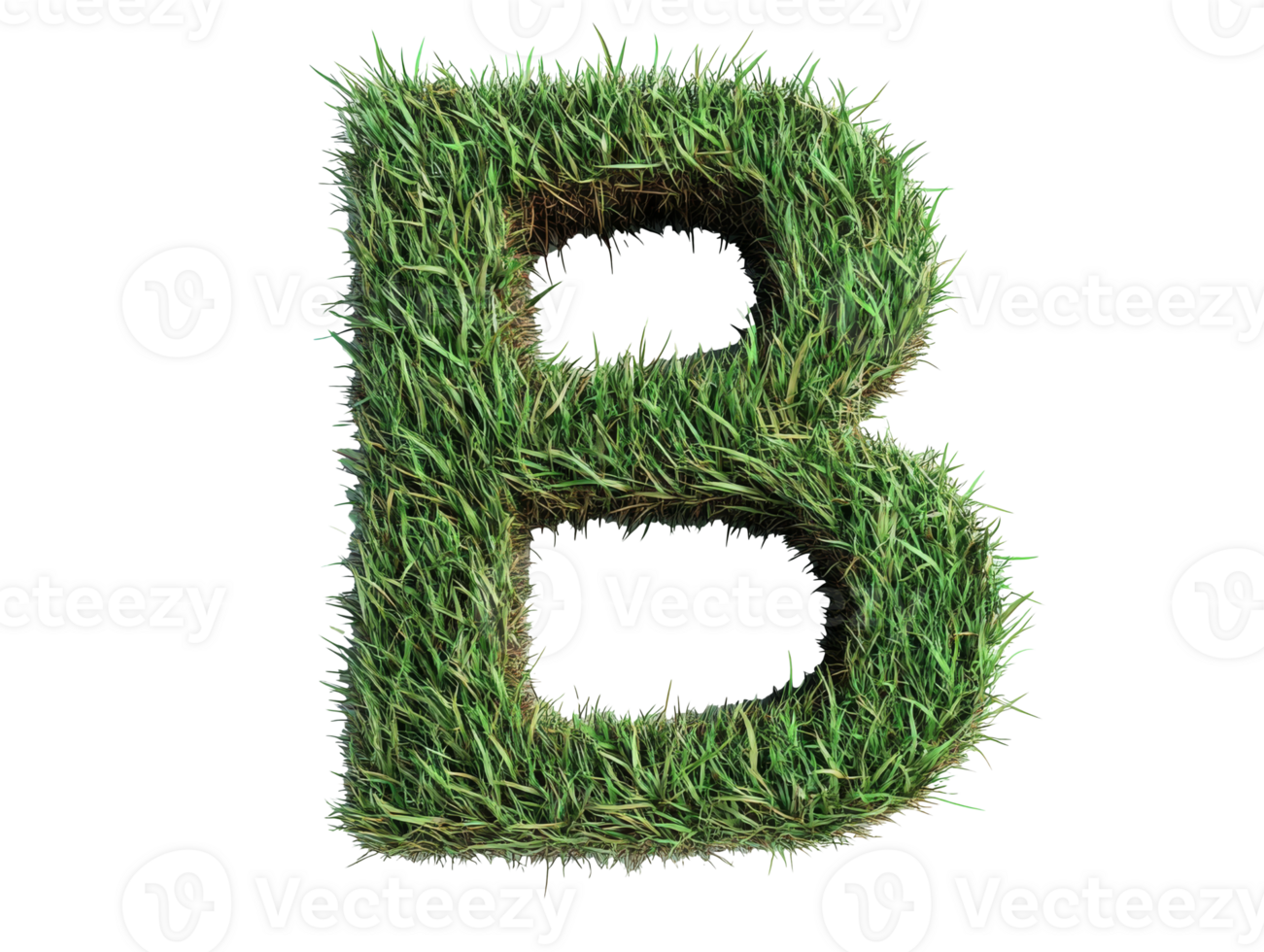 Green grass letter B displayed against a white background, transparent png