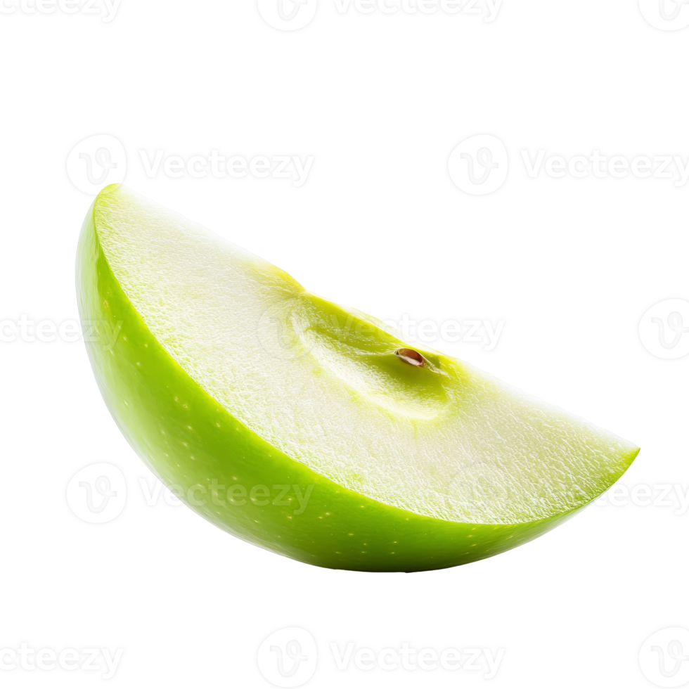Fresh green apple slice isolated on white background, transparent png
