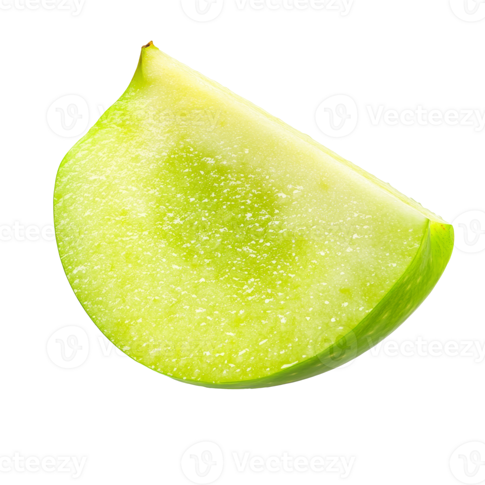 Fresh green apple slice on a clean white background, transparent png