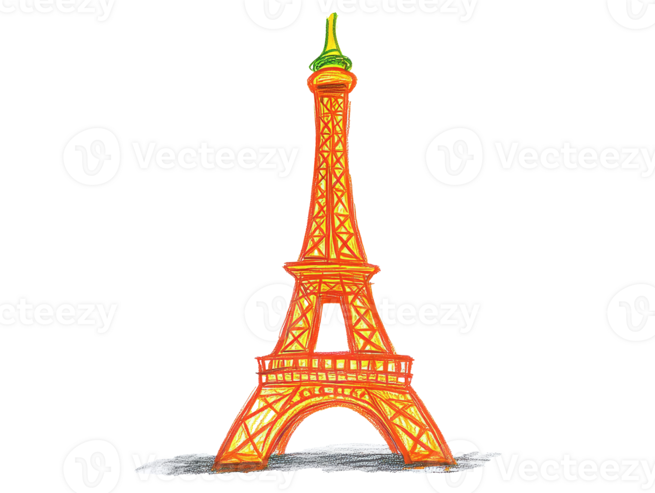 Colorful drawing of the Eiffel Tower in a playful style, transparent png