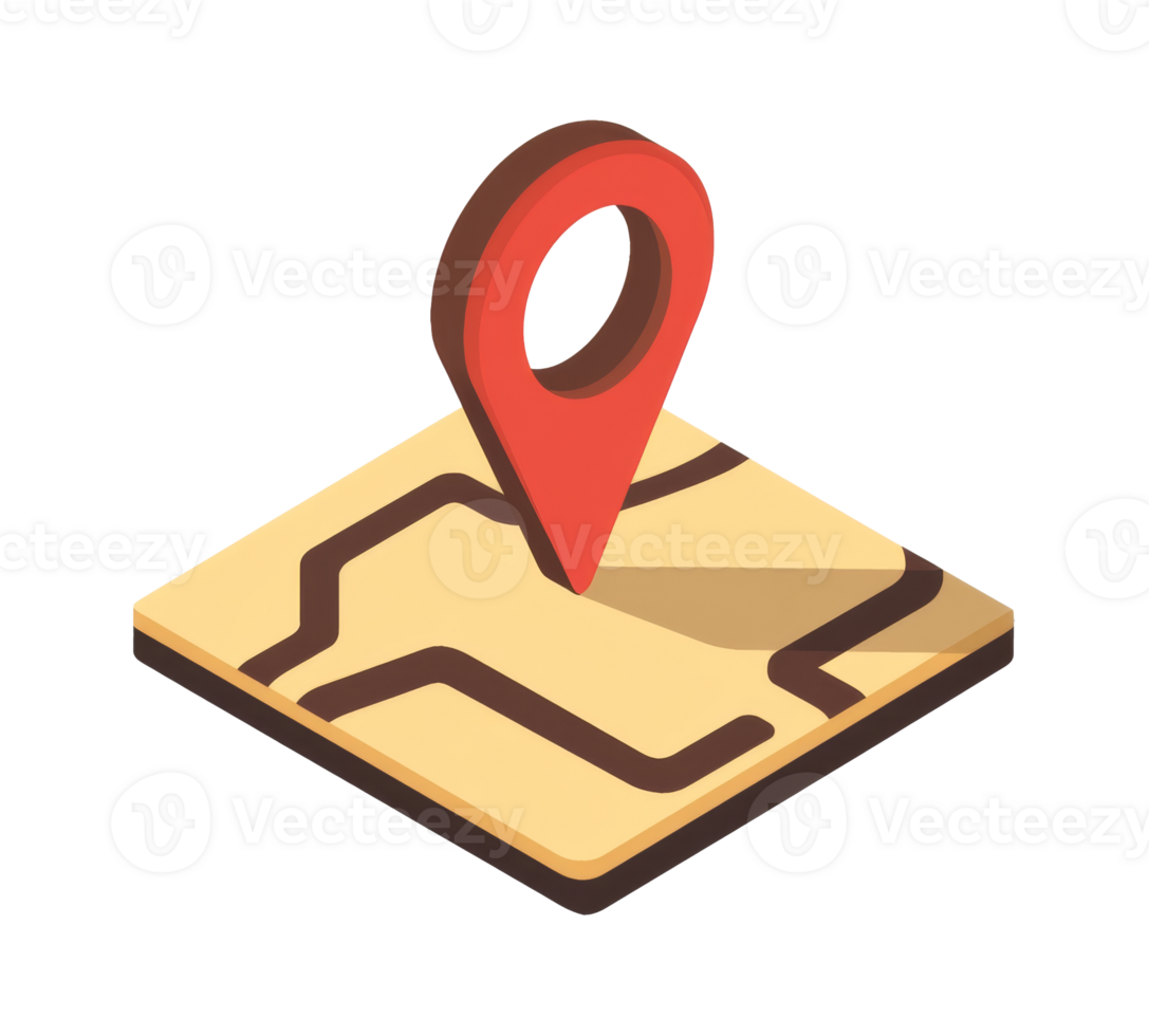 3D map design with location pin representing navigation concept, transparent png
