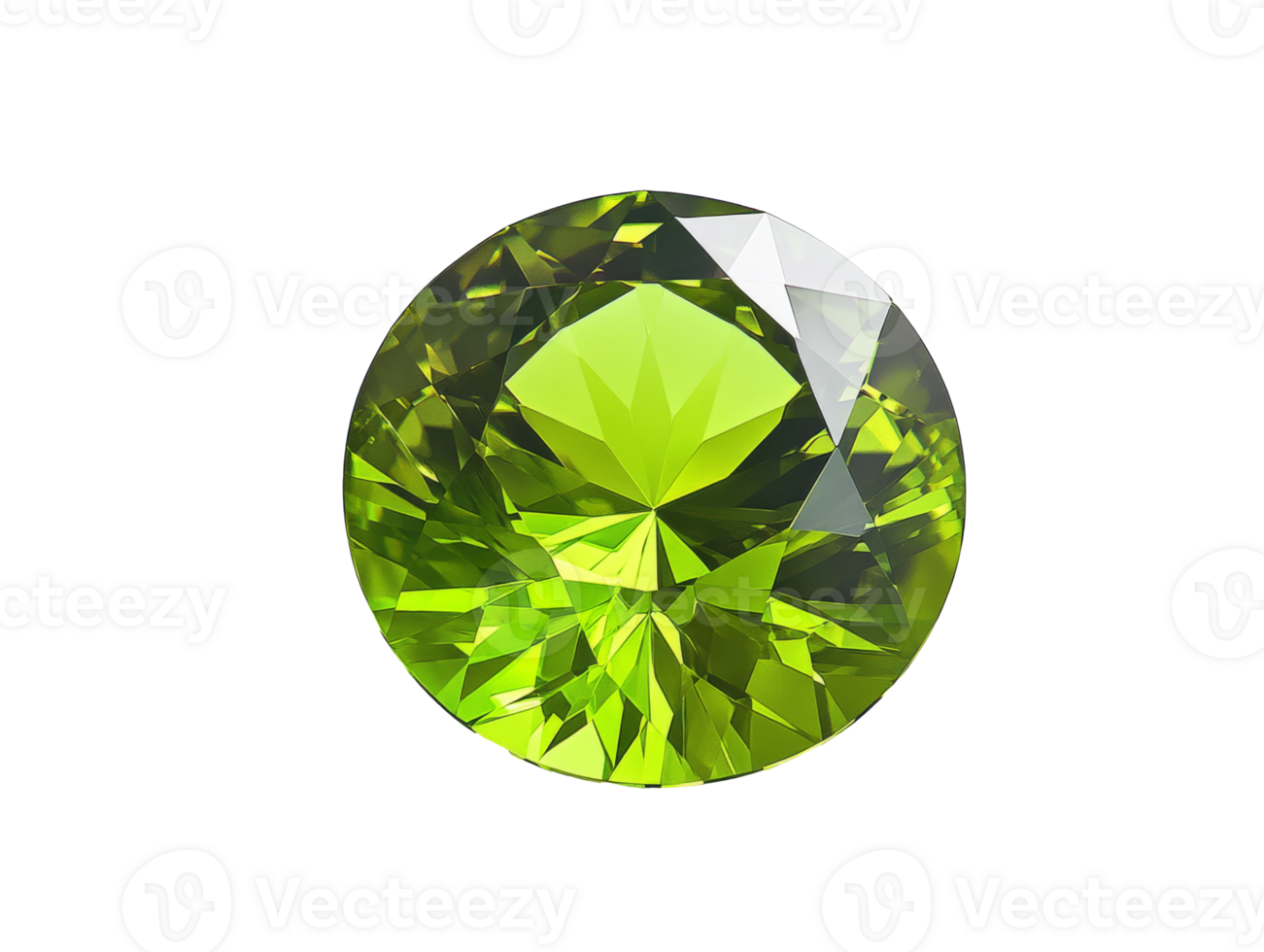 Lustrous green gemstone reflecting light in intricate facets, transparent png