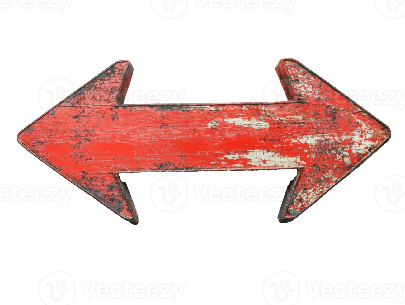 Weathered red arrow sign pointing left and right on a white background, transparent png