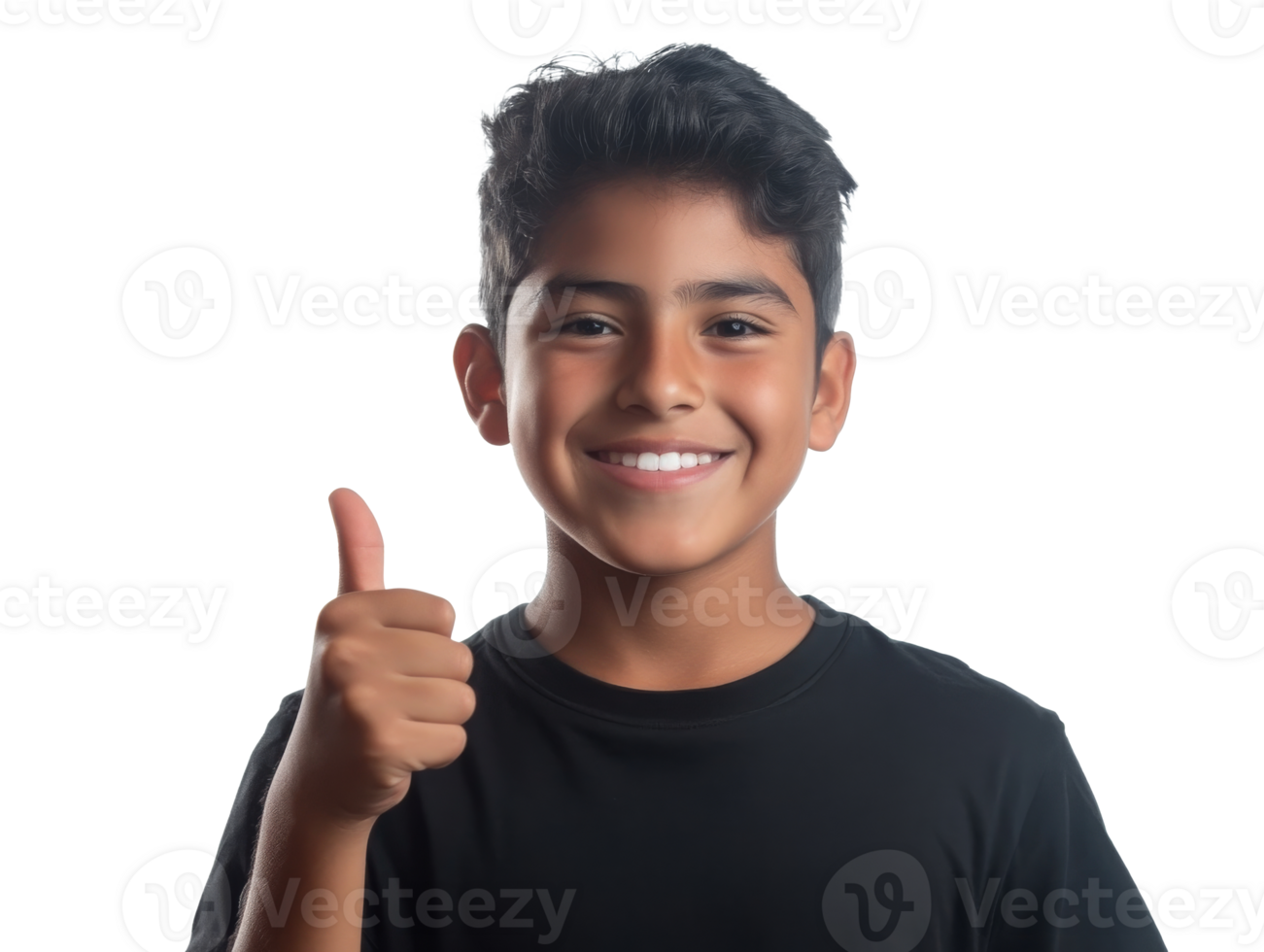 Happy boy giving a thumbs up against a plain white background, transparent png