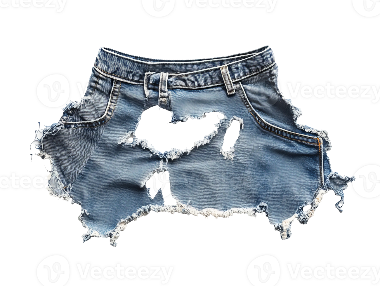Trendy ripped denim shorts displayed against a plain background, transparent png