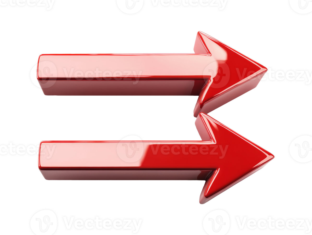 Red arrows indicating direction and movement in a 3D design, transparent png