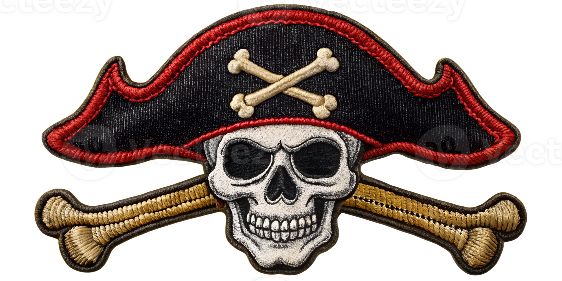 Pirate skull and crossbones emblem with hat design, cut out transparent png