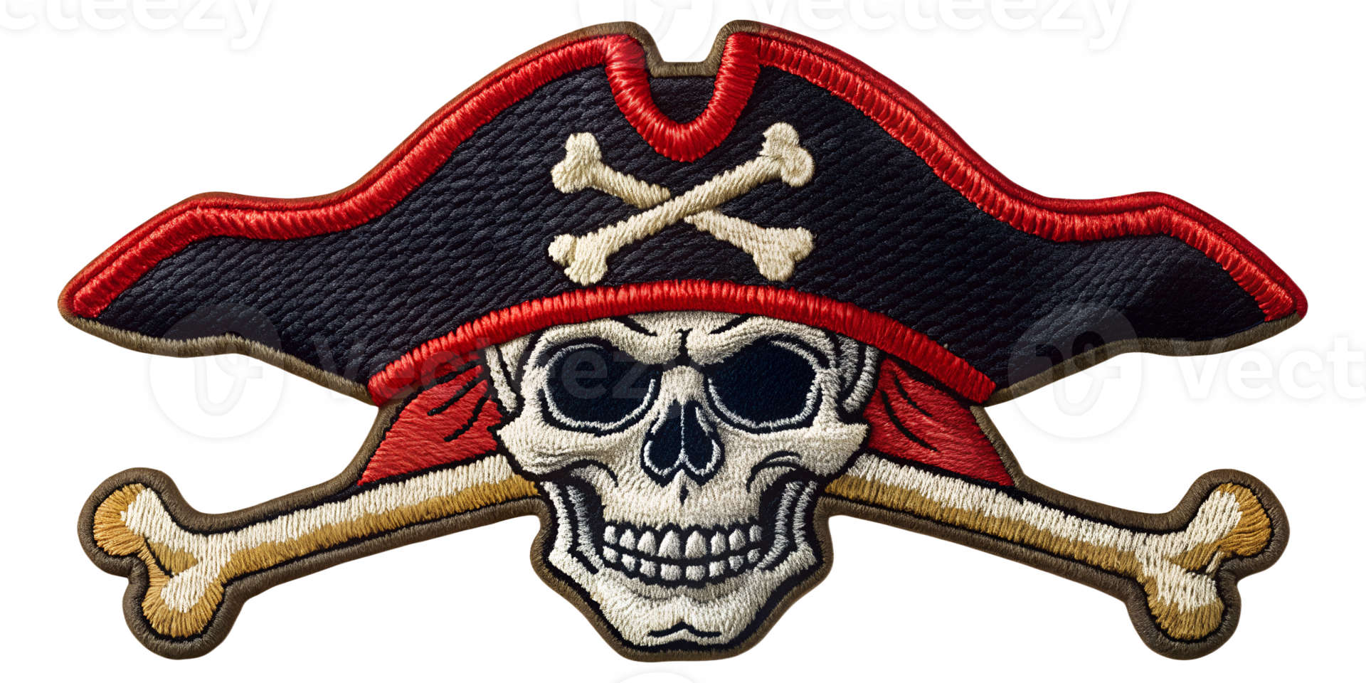 Pirate skull and crossbones emblem with hat design, cut out transparent png