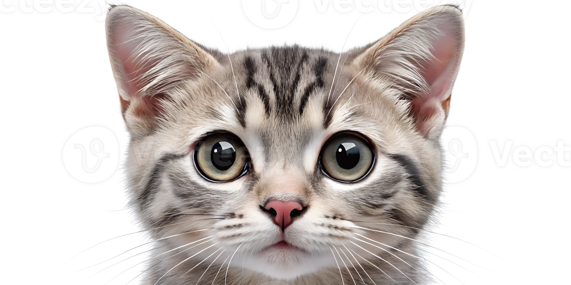 Adorable gray tabby kitten gazing curiously against a white background, cut out transparent png