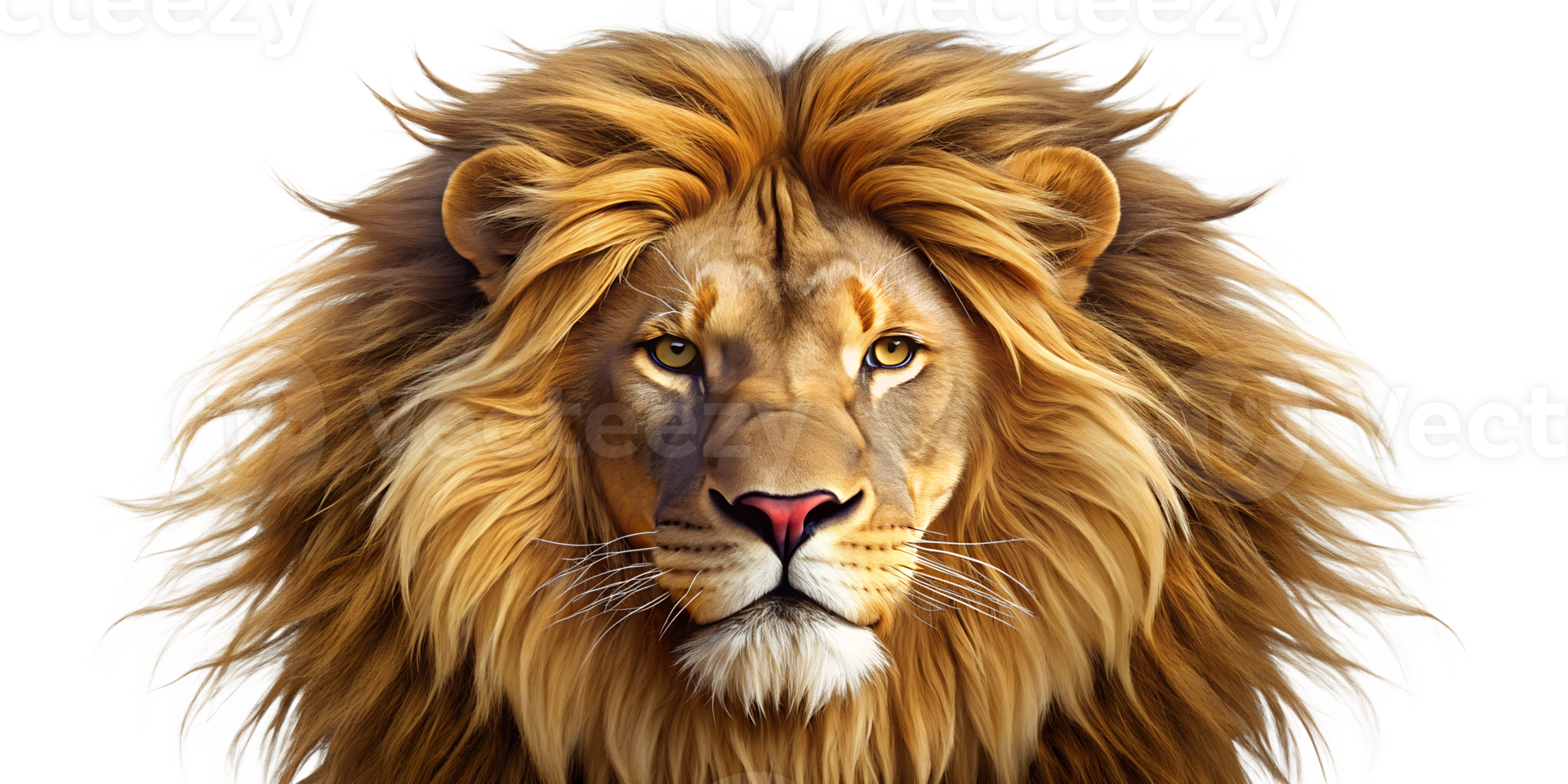 Majestic lion with a full mane against a white background, cut out transparent png