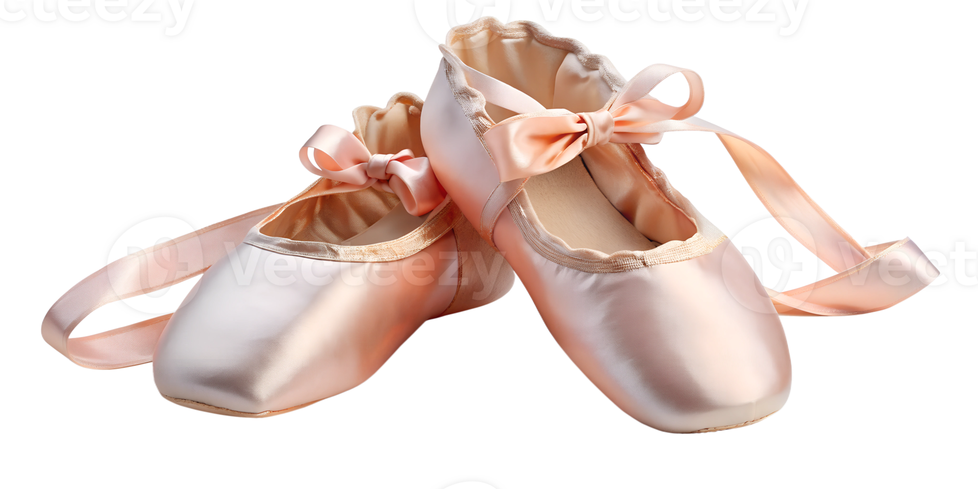 Ballet slippers resting on a soft surface with delicate ribbons, cut out transparent png